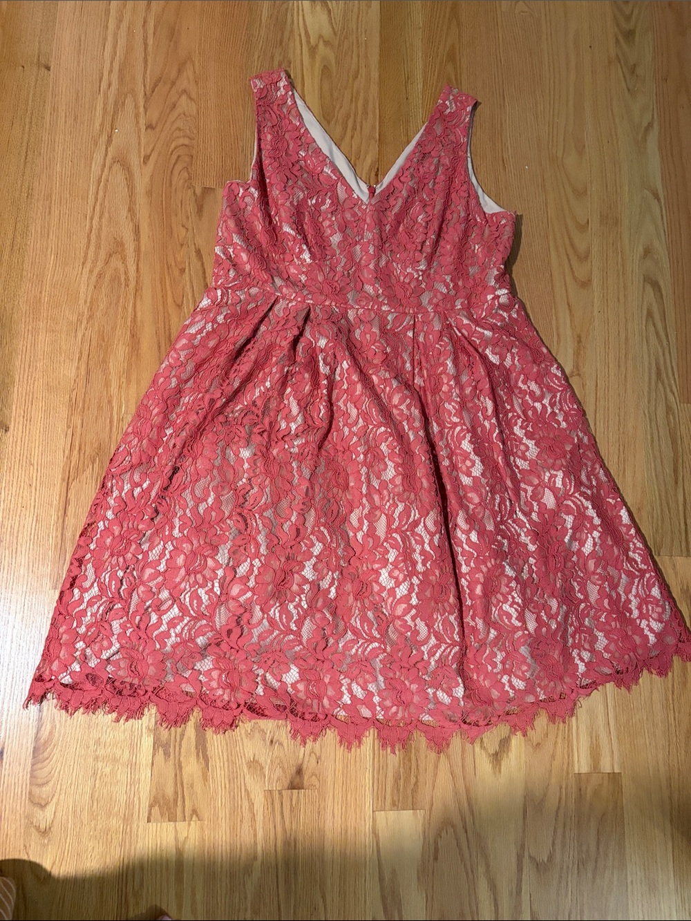 Eliza J Coral Lace V-Neck Fit-and-Flare Midi Dress
